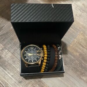 American Exchange Gold and Black Watch with Bracelet Set